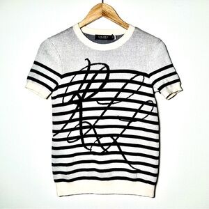 Ralph Lauren Black Label Logo Striped Short-Sleeve Sweater